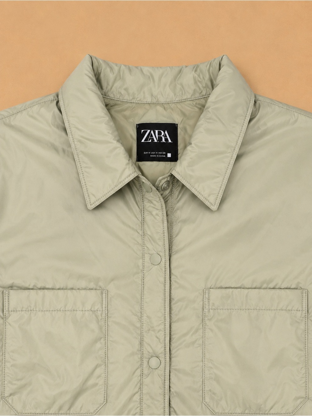 Zara Light Beige Quilted Puffer Jacket - Picture 2 of 3